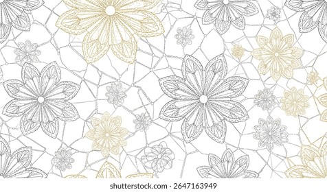 Abstract floral pattern with intricate geometric details and metallic accents