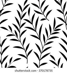 Abstract floral pattern Floral leaves silhouette black and white texture. Stylish abstract vector plant ornamental background