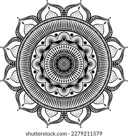 Resumen de patrones florales en el arte mandala aislado en un fondo blanco, elemento de decoración para banner de yoga, meditación, diseño de tarjetas de invitación, boda, tatuaje, elemento mandala para tu diseño, arte vectorial