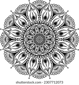 Abstract floral pattern mandala art on a white background, editable mandala element, mandala for meditation, invitation, banner, poster, henna, tattoo, wall painting, decoration element mandala art