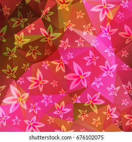 Abstract floral pattern on bright polygonal background. Design element for banners or flyers.