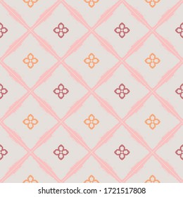 Abstract floral pattern on diamond shapes seamless vector pattern.. Simple background in pastel colors for wallpaper, fabric, paper, textile. Hand drawn surface pattern background.