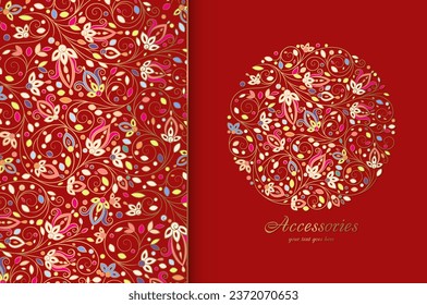 Resumen del patrón floral sobre un fondo rojo. Ornamento vectorial. Elementos Paisley. Excelente para tela, invitación, papel pintado, decoración, embalaje o cualquier idea deseada.