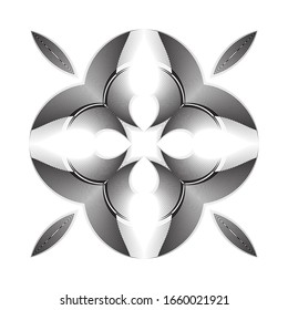 Abstract floral pattern, ornament, halftone lines background, vector modern design element.