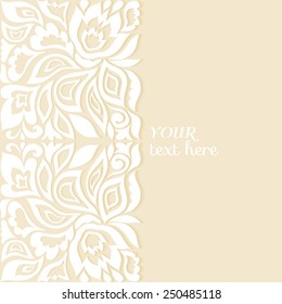 Abstract floral pattern, ornate frame border, wedding invitation or greeting card design with lacy background, beautiful luxury postcard, ornamental page cover, vector illustration