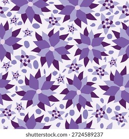 Patrón floral Abstractas con pétalos superpuestos en tonos púrpura oscuro y claro, con flores imaginativas inspiradas en el jardín, perfecto para textiles, papelería, Fondos de pantalla y proyectos decorativos