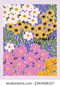 Abstract floral pattern, plants and flowers exotic hand drawn vector illustration. Exotic, colorful, ornament, motif design for fashion, fabric, wallpaper.