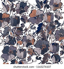 Abstract floral pattern. Psychedelic, sketch drawn by hand