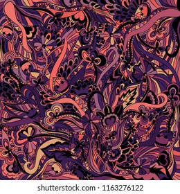 Abstract floral pattern. Psychedelic, sketch drawn by hand