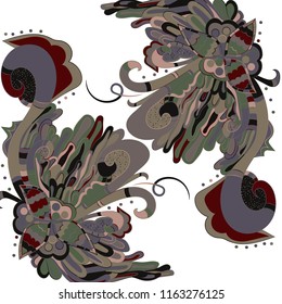 Abstract floral pattern. Psychedelic, sketch drawn by hand