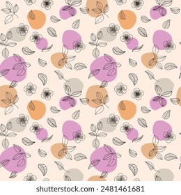 Abstract Floral Pattern With Purple, Orange, And Grey Circles