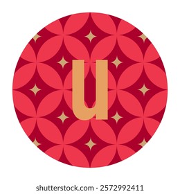 Abstract floral pattern in red tones with central letter u design, perfect for logos or branding