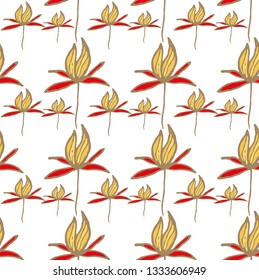 Abstract floral pattern red and yellow colors contour, on a white background, stock vector illustration for design and decor, prints, fabrics, wrapping paper