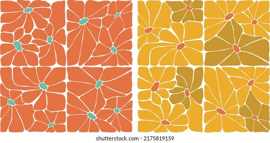 Abstract floral pattern. Retro flowers design. Floral boxes. Floral vintage tiles. Square flowers.