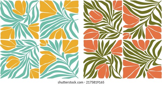 Abstract floral pattern. Retro flowers design. Floral boxes. Floral vintage tiles. Square flowers.