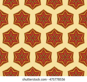 Abstract Floral pattern in Russian hohloma style. Red and golden color. Vector illustration. Geometry style. For your design, wallpaper, textile