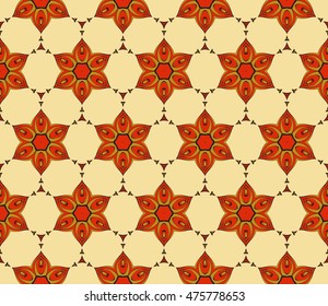 Abstract Floral pattern in Russian hohloma style. Red and golden color. Vector illustration. Geometry style. For your design, wallpaper, textile