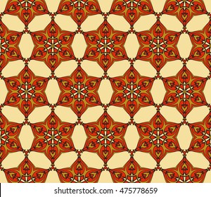 Abstract Floral pattern in Russian hohloma style. Red and golden color. Vector illustration. Geometry style. For your design, wallpaper, textile