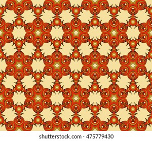 Abstract Floral pattern in Russian hohloma style. Red and golden color. Vector illustration. Geometry style. For your design, wallpaper, textile