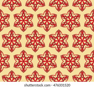 Abstract Floral pattern in Russian hohloma style. Red and golden color. Vector illustration. Geometry style. For your design, wallpaper, textile