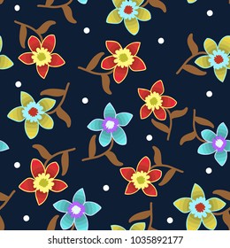Abstract floral pattern in rustic style, on a blue background. For textiles, paper, Wallpaper.