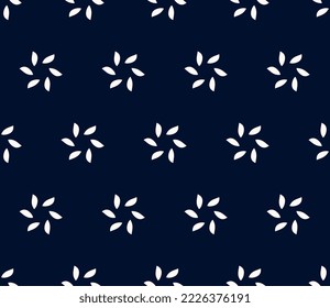 Abstract floral pattern seamless background cute small flowers motif. Elegant retro style geometric ornament. Modern marine blue fabric design textile swatch ladies dress, men's shirt all over print.