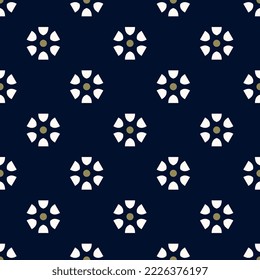 Abstract floral pattern seamless background cute small flowers motif. Elegant retro style geometric ornament. Modern marine blue fabric design textile swatch ladies dress, men's shirt all over print. svg