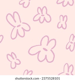 Resumen del patrón floral. El fondo es impecable, repitiendo la impresión en un estilo de doodle ingenuo. Flores dibujadas a mano chilenas, diseño de texturas interminables para papel pintado, textil, tela. Ilustración vectorial infantil