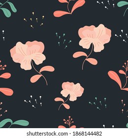 Abstract floral pattern. Seamless pattern with flowers and leaves. Design for fabric, textile, wallpaper, surface, etc. Vector illustration.