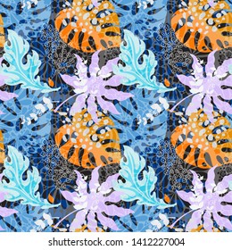 Abstract floral pattern. Seamless ornament. Vector collage.
