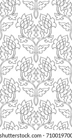Abstract floral pattern. Seamless ornament. Black and white template for wallpaper, textile, shawl, carpet and any surface. 