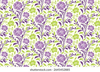 abstract floral pattern with seamless repetition of hand drawn flowers and trendy leaf elements for wallpaper and wrapping

