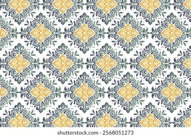 abstract floral pattern with seamless vintage botanical motifs traditional ethnic design and ikat texture for fabric wallpaper and fashion