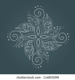 Abstract floral pattern. Stylized flower against dark green background