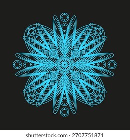 Abstraktes Blumenmuster. Stilisiertes Rosettenelement. Cyan line Vector. Dunkle Hintergrundgrafik.