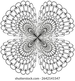 Abstract floral pattern. Symmetrical blossom design. Decorative Vector element. Monochromatic bloom shape.