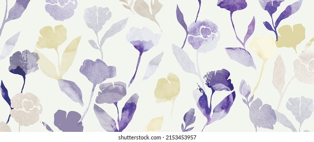 Resumen floral en fondo vectorial de patrón. Diseño de papel pintado con flores moradas, amarillo, rosa en textura acuarela. Ilustración de flores de primavera adecuada para tela, impresiones, cubierta.