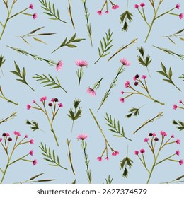 Abstract floral in pattern vector background. Blossom wallpaper with green leaves, pink flower in watercolor texture. Spring flowers illustration suitable for fabric, prints, cover.
