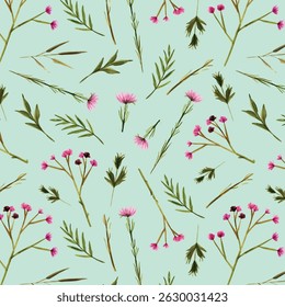 Abstrato floral no padrão de fundo vetorial. Papel de parede flor com folhas verdes, flor rosa em textura aquarela. Ilustração de flores de primavera adequado para tecido, impressões, tampa.