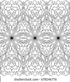 Abstract floral pattern. Vector black and white background with. Template for textile, carpet, shawl.