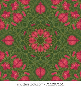 Abstract floral pattern. Vector colorful background with pomegranates. Template for textile, carpet, shawl.