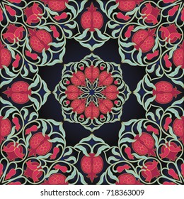 Abstract floral pattern. Vector colorful background with 
pomegranates. Template for textile, carpet, shawl.