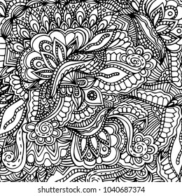 Abstract, floral pattern .Vector illustration, hand drawn doodle