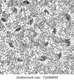 Abstract floral pattern. Vector illustration of a black contour on a white background, hand-drawn