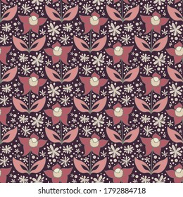 Abstract floral pattern, vector seamless background with stylized flowers