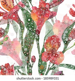 Abstract floral pattern. Vector seamless background. Red alstroemeria