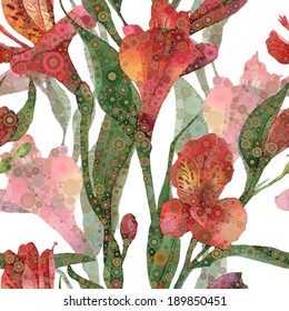 Abstract floral pattern. Vector seamless background. Red alstroemeria
