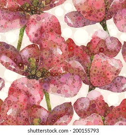 Abstract floral pattern. Vector seamless background. Pink tulips 