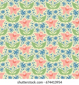 Abstract floral pattern, vector seamless ornament of stylized flowers