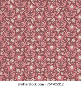 Abstract floral pattern, vector seamless ornament of simple flowers